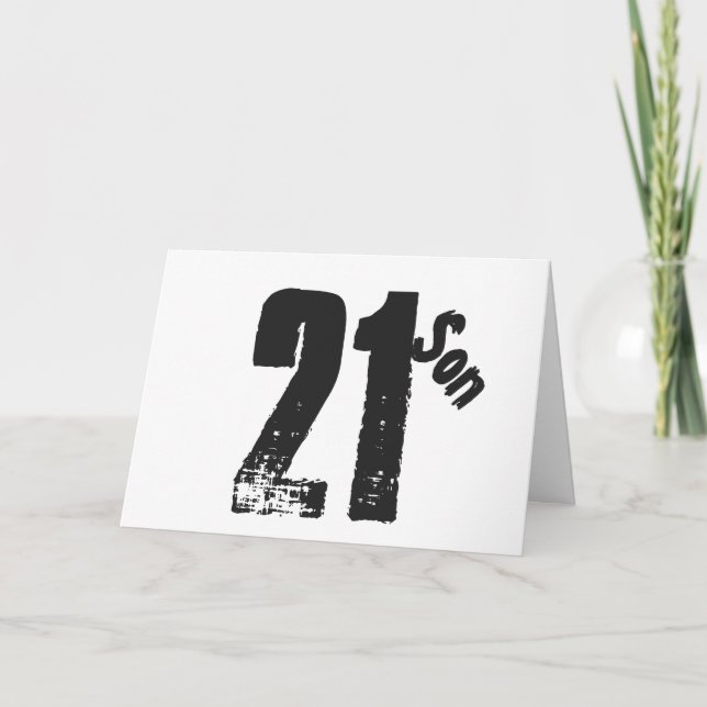 Tarjeta El cumpleaños número 21 del hijo, blanco y negro. (Anverso)