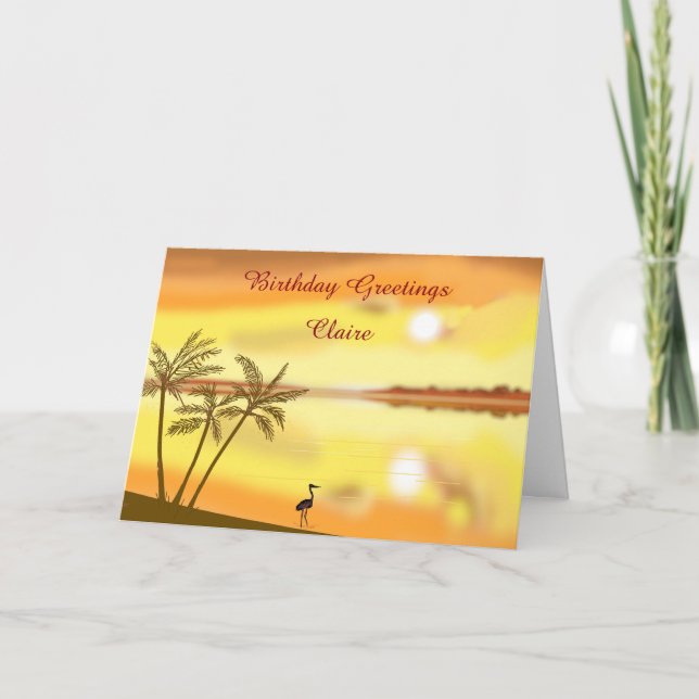 Tarjeta El cumpleaños tropical de la puesta del sol de la (Anverso)