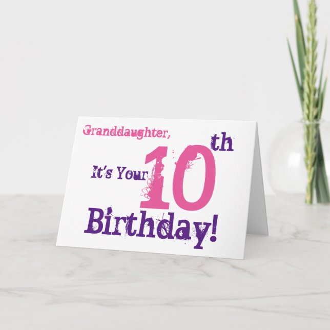 Tarjeta El décimo cumpleaños de la nieta es morado, rosado (Anverso)