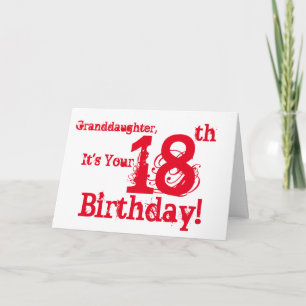 Tarjeta El décimo octavo cumpleaños de la nieta en rojo y