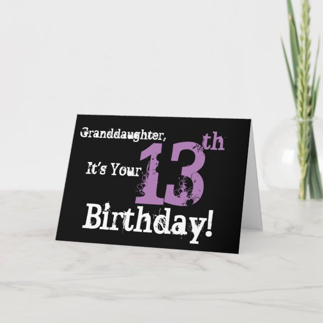 Tarjeta El décimo tercer cumpleaños de la nieta, negro, mo (Anverso)