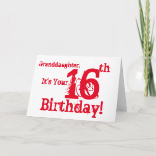 Tarjeta El décimosexto cumpleaños de la nieta en rojo y