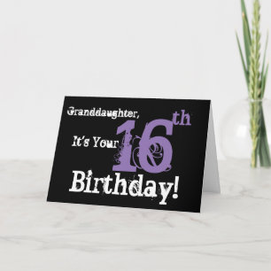 Tarjeta El décimosexto cumpleaños de la nieta, negro,