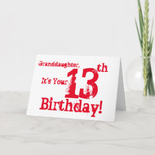 Tarjeta El décimotercero cumpleaños de la nieta en rojo y