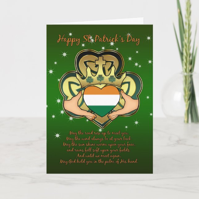 Tarjeta El día Claddagh, trébol de St Patrick, bendiciendo (Anverso)