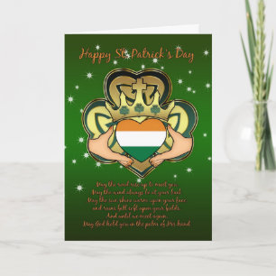 Tarjeta El día Claddagh, trébol de St Patrick, bendiciendo
