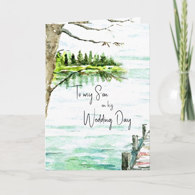 Tarjeta El día de la boda del hijo acuarela (Anverso)