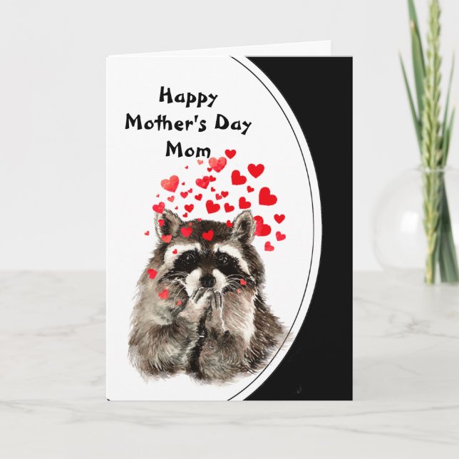 Tarjeta El Día de la Madre Abrazos y besos Raccoon Animal (Anverso)