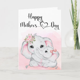 Tarjeta El día de la madre bebé, un elefante rosado