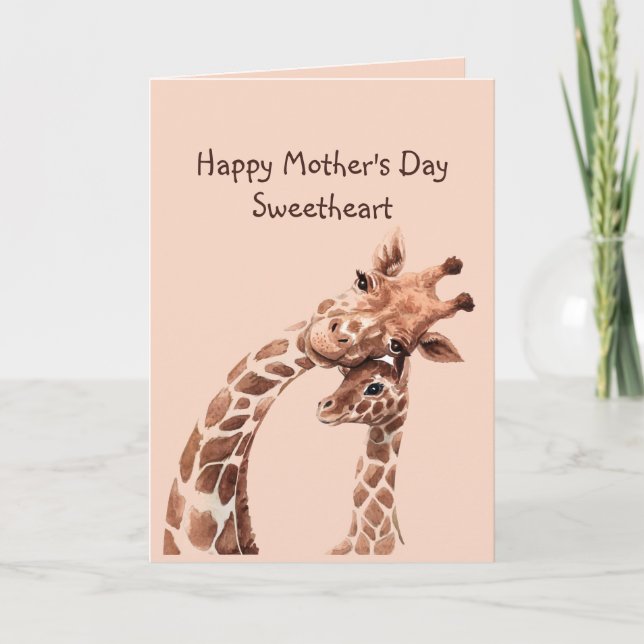 Tarjeta El día de la madre, cariño, diversión, jirafa anim (Anverso)