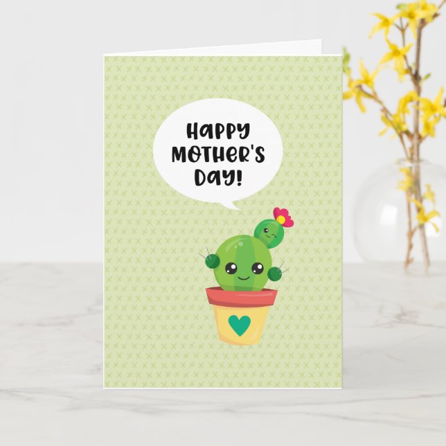 Tarjeta El día de la madre de la familia cute Kawaii Cactu (flor amarilla)