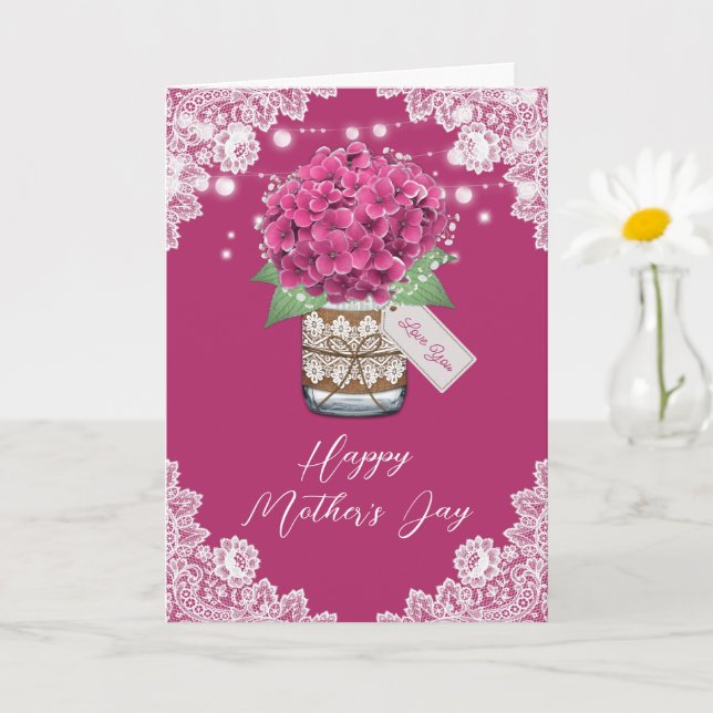 Tarjeta El día de la madre de la hidrangea de encaje rústi (Planta pequeña)
