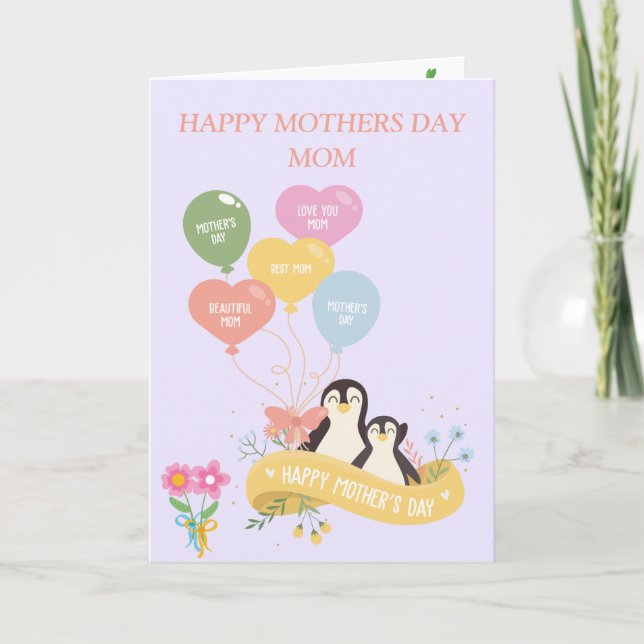 Tarjeta El día de la madre de los pingüinos (Anverso)