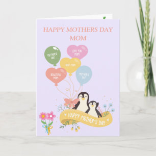 Tarjeta El día de la madre de los pingüinos
