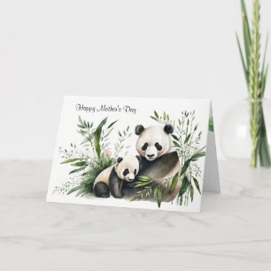 Tarjeta El día de la madre, el oso panda con cachorro