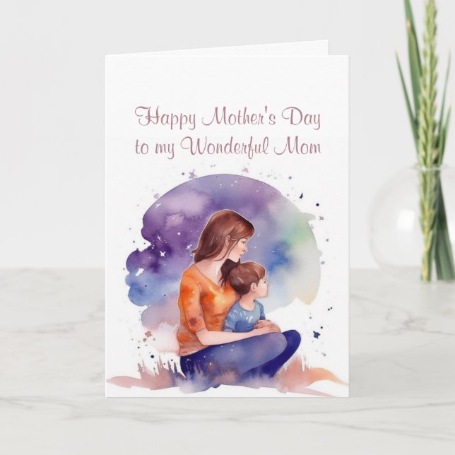 Tarjeta El Día de la Madre Maravillosa acuarela Madre (Anverso)