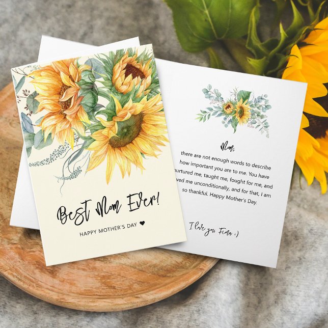 Tarjeta El Día de la Madre Rústico del Girasol Eucalyptus  (Mother's Day Rustic Sunflower Eucalyptus Greenery Card)