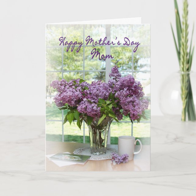 TARJETA EL DÍA DE LA MADRE SE REÚNE POR LA MADRE - LILACS (Anverso)