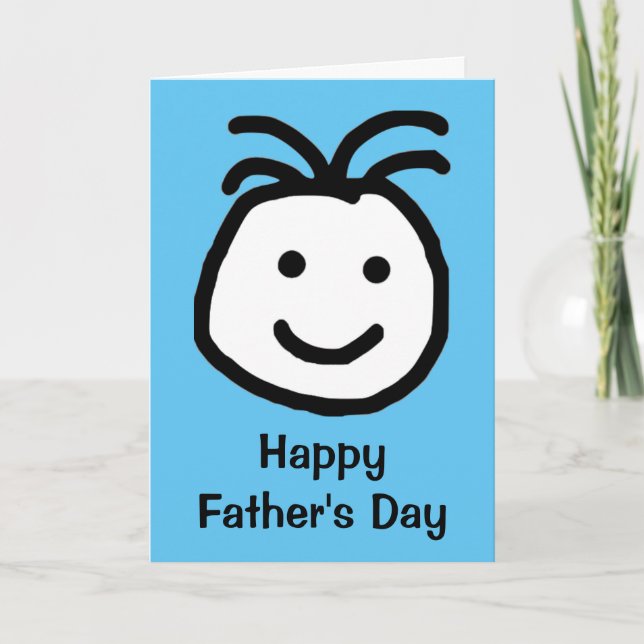Tarjeta El día de los padres azules, alegre y sonriente (Anverso)
