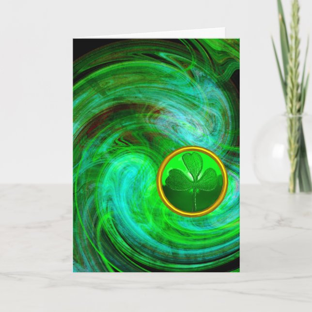 TARJETA EL DÍA DE LOS PATRIQUEZAS EN FRACTALES VERDES AZUL (Anverso)