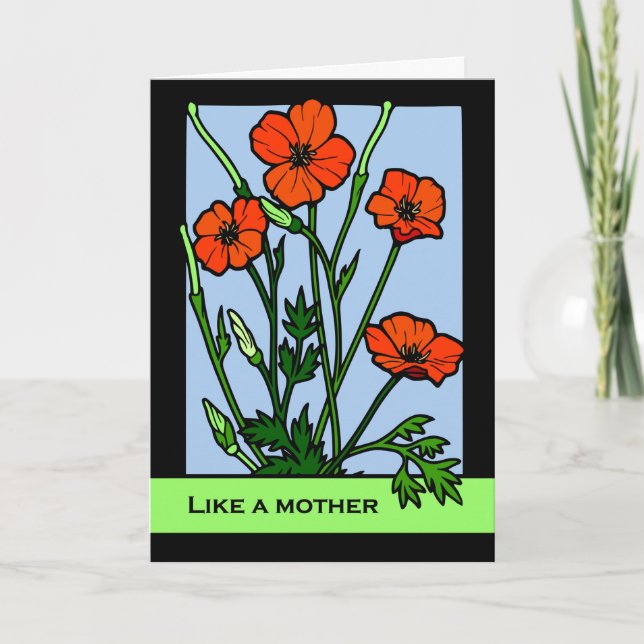 Tarjeta El día de madre, como una madre a mí, amapolas (Anverso)
