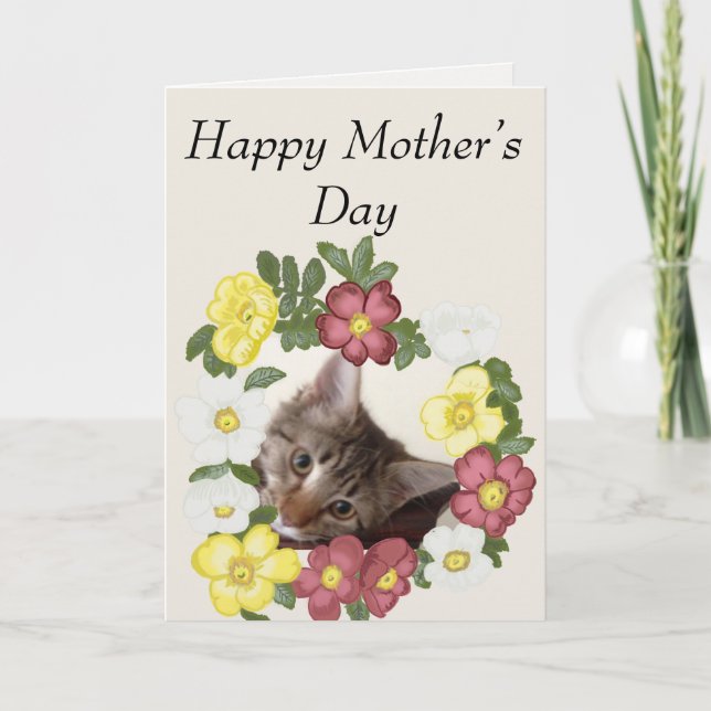 Tarjeta El día de madre de la guirnalda del gatito y de la (Anverso)
