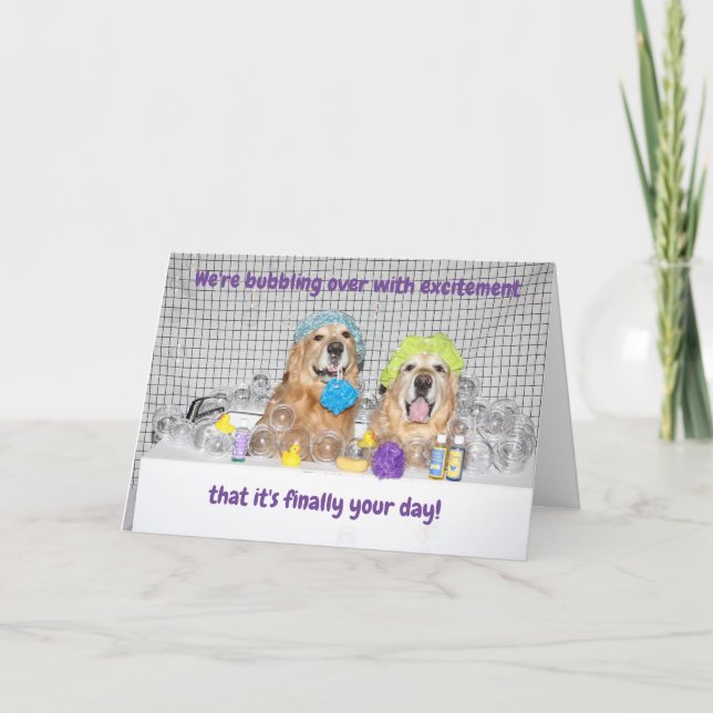 Tarjeta El día de madre del baño de burbujas del golden (Anverso)