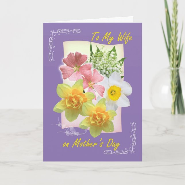 Tarjeta El día de madre, esposa. Narciso, lirio de los (Anverso)
