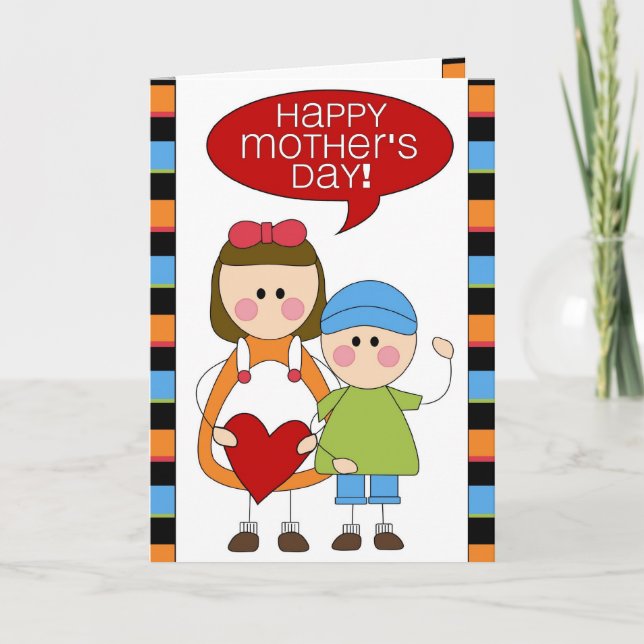Tarjeta el día de madre feliz (hijo y hija) (Anverso)