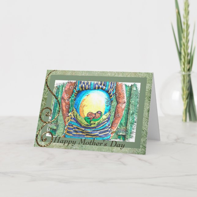 Tarjeta El día de madre feliz para el africano expectante (Anverso)