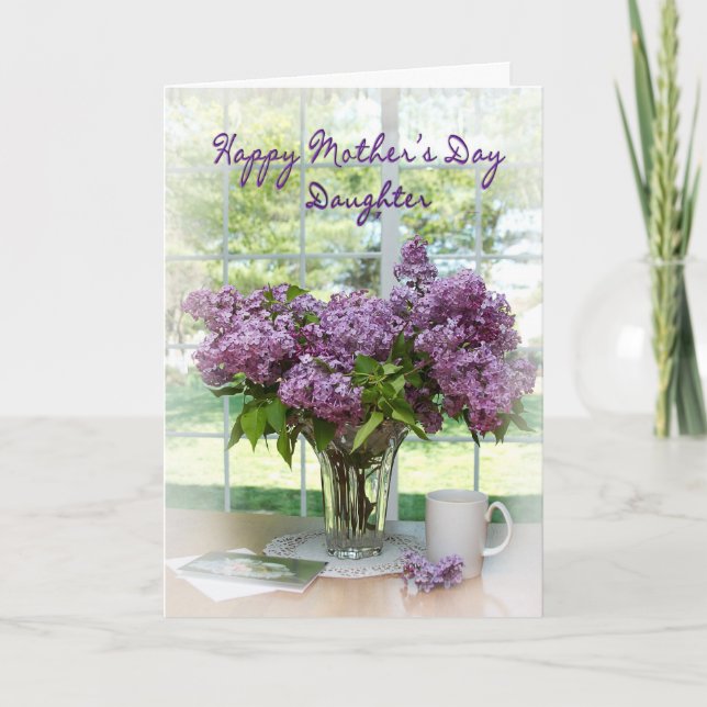 Tarjeta El día de madre - hija - lilas (Anverso)