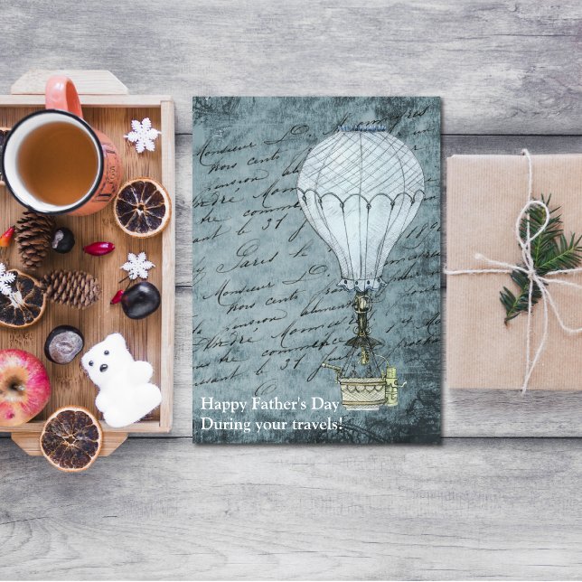 Tarjeta El día de padre azul de Steampunk del globo del (Subido por el creador)
