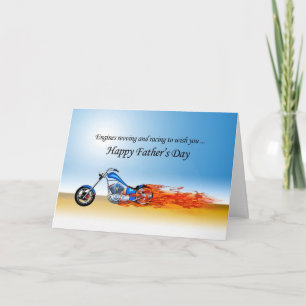 Tarjeta El día de padre con una motocicleta llameante