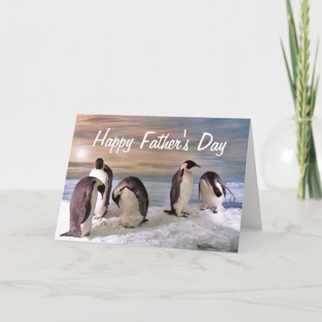 Tarjeta El día de padre feliz de los pingüinos de rey (Anverso)