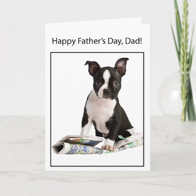 Tarjeta El día de padre feliz del perro de Boston Terrier, (Anverso)