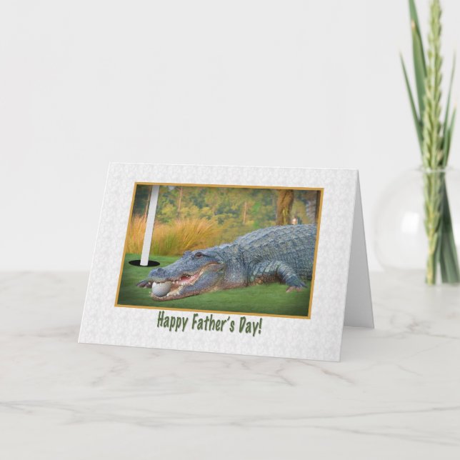 Tarjeta El día de padre, golf, cocodrilo (Anverso)