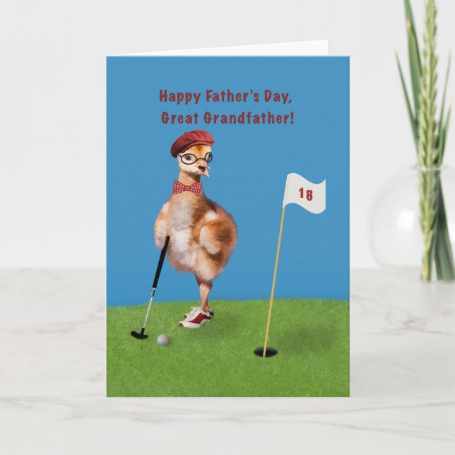 Tarjeta El día de padre, grande - abuelo, pájaro que juega (Anverso)