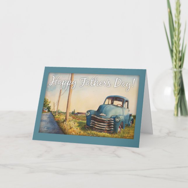 Tarjeta El día de padre, papá, camión azul (Anverso)