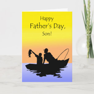 Tarjeta El día de padre para el hijo, pescando escena