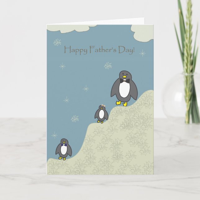 Tarjeta El día de padre - pingüinos por el piñón rojo (Anverso)