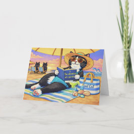 Tarjeta El día de playa perfecto, gato