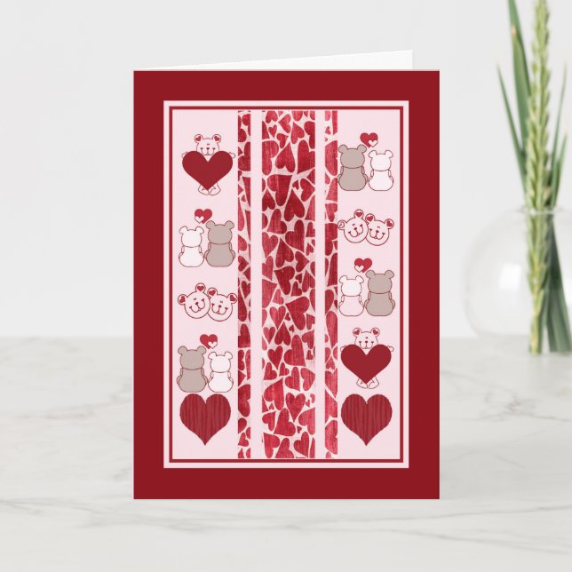 Tarjeta el día de San Valentín, abrazos de oso y b (Anverso)