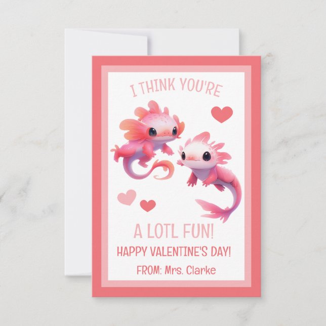 Tarjeta El día de San Valentín Axolotl rosa (Anverso)