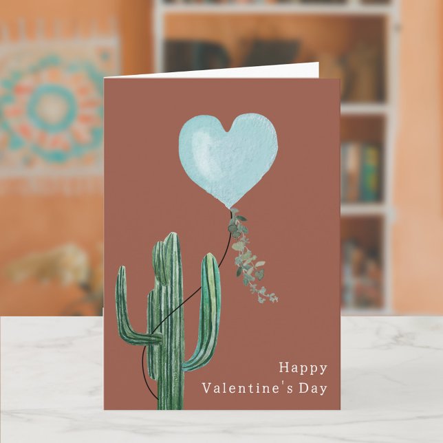 Tarjeta El día de San Valentín azul Cactus Desert Pun Terr (Subido por el creador)