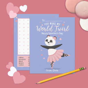 Tarjeta El día de San Valentín Ballerina Panda Kid