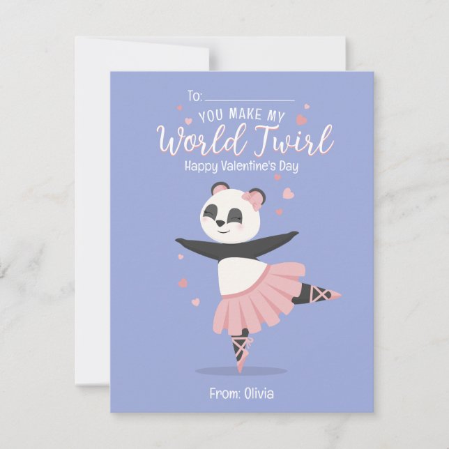 Tarjeta El día de San Valentín Ballerina Panda Kid (Anverso)