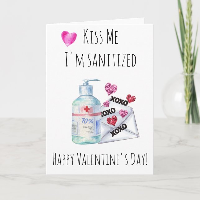 Tarjeta El día de San Valentín Bésame, estoy en cuarentena (Anverso)
