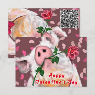 Tarjeta el día de San Valentín Caballero Cerdo QR 