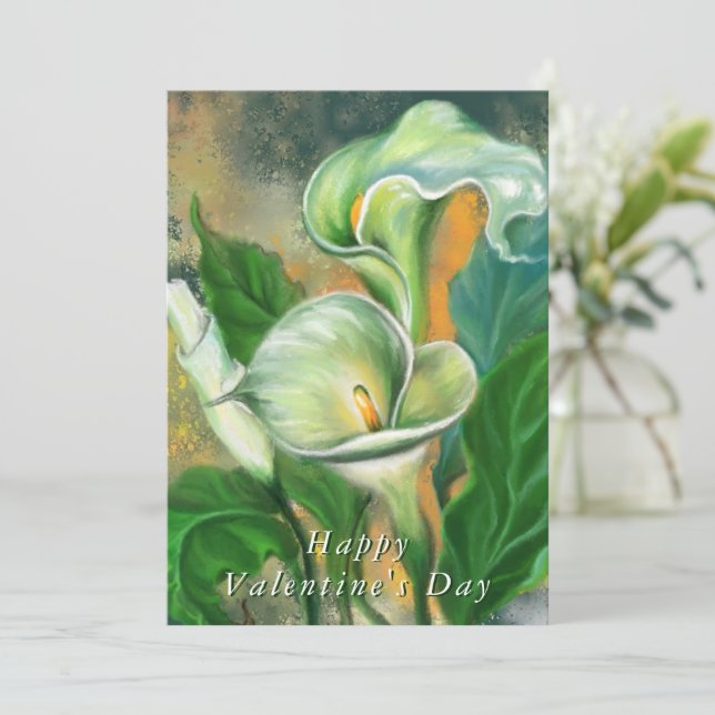 Tarjeta el día de San Valentín con flores de Calla (Anverso de pie)