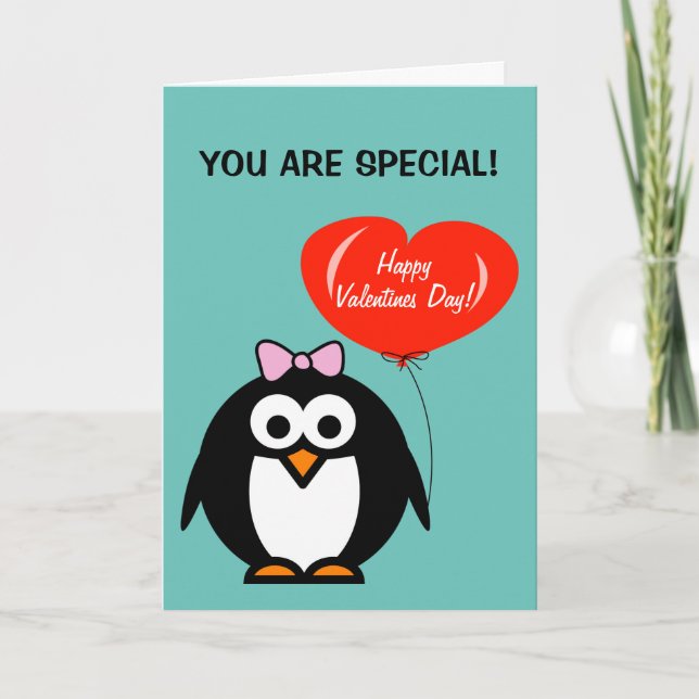 Tarjeta El día de San Valentín con pingüino y cora (Anverso)